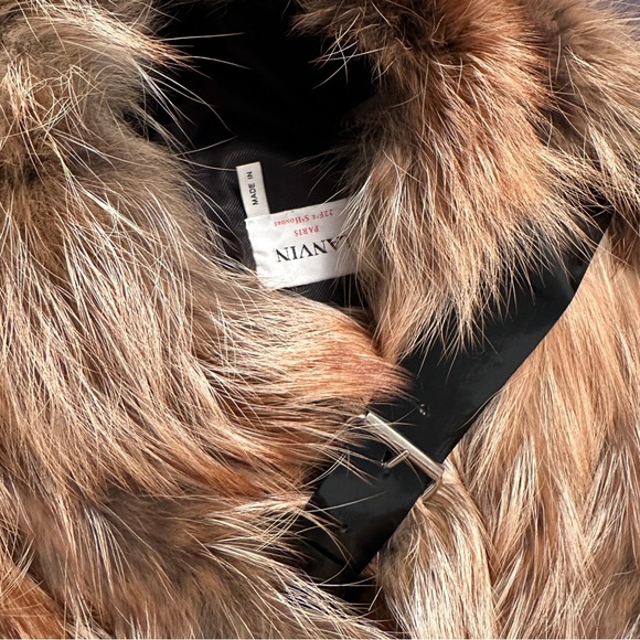 LANVIN Paris Made In Italy Black Brown Fur Wrap Collar Scarf Patent Buckle - Picture 10 of 15